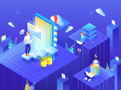 2.5D isometric technology Internet data business flat vector ill