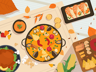 秋季时蔬插画/Autumn food illustration autumn autumn flyer autumn leaves food hot pot illustration thanksgiving turkey