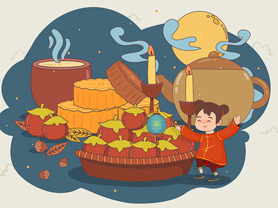 中秋节月饼包装盒插画/Mid-Autumn Festival moon cake packaging illustration illustration mid autumn festival moon cake 中国风 中秋节 包装 插画 月饼