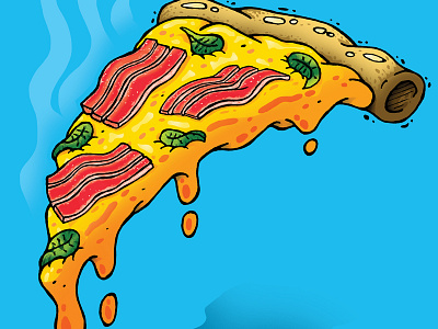 Bacon Pizza basil cartoon comic digital art drawing editorial illustration food illustration photoshop pizza slice