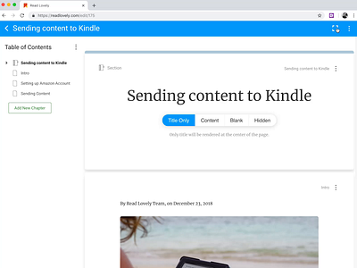 Read Lovely - Reading View app interaction javascript kindle sendtokindle ux ux ui design webapp writing