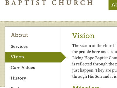 Baptist Church css green html museo tan white