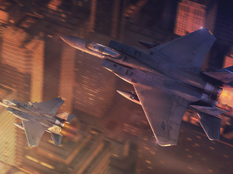 McDonnell Douglas F-15С Eagle over the city collage 3d air superiority fighter jet fighter city aerial warplanes eagle f-15 mcdonnell douglas