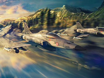 Two Austrian F-5E Tiger II ghosts unders the river 3d air force aircraft airplane aviation f 5 f5 fighter jet military supersonic tiger