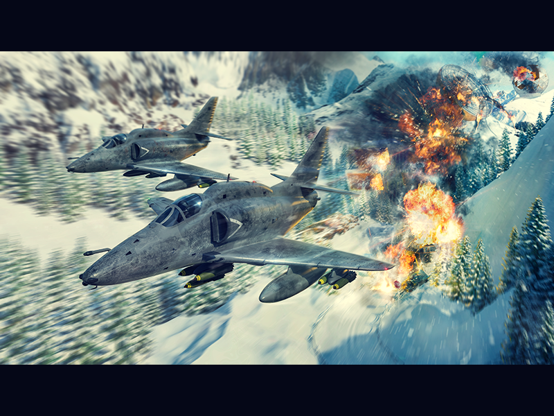 Lockheed Martin A-4AR Flighthawk base explosions warplane plane attack fighter bomb mountains winter aircraft a-4 3d
