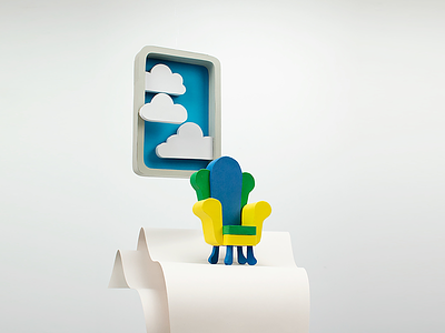 Chair for daydreaming clouds paperart papercraft sculpture