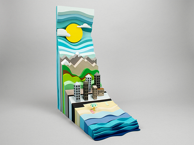 Layered landscape handmade paperart papercraft