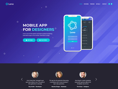 Leno Free Mobile App Html Landing Page Template By Lucian Tartea On Dribbble