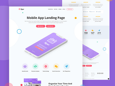 Sync - Free Mobile App Landing Page HTML Template android app apple application bootstrap html template ios iphone landing page mobile app responsive smartphone software startup