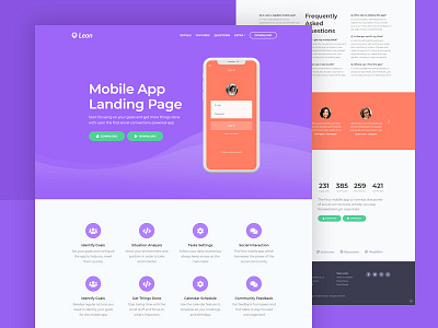 Leon - Mobile App Landing Page HTML Template android app apple application bootstrap business company html html template ios iphone landing page mobile app responsive software startup