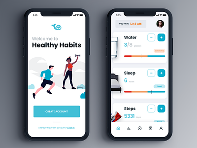 UI | Health App (Login + Home Screens) adobe xd app bowhead data design health app home page ios login ui ux