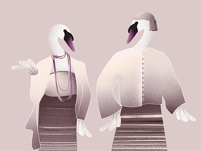 Couple WhiteSwan character couple design doodle illustration purple swan white