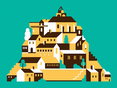 Town on the hill city geometric hill houses icon illustration medieval mountain stone tourism town travel