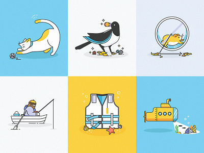 Taxfix Illustrations app cat fisherman hamster icon illustration magpie microscope paperwork submarine taxes vest