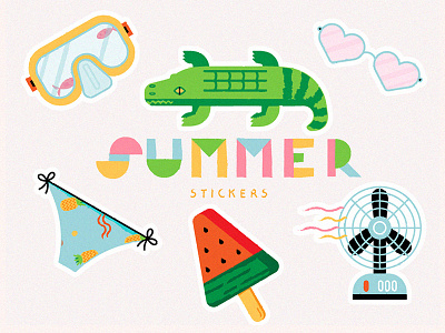 Summer Stickers beach bikini digital float hot ice cream illustration sticker summer water