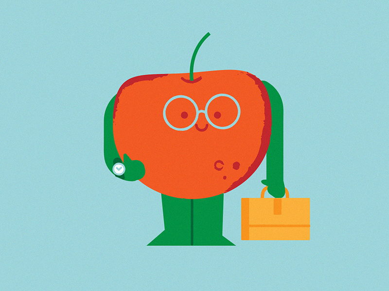 Back to work sticker work school fruit apple digital character vector illustration