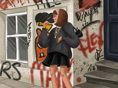 City girl illustration cartoon character design drawing illustration portrait