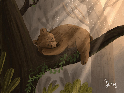 Bear sleeping in woods illustration book illustration cartoon character children illustration design drawing graphic design illustration