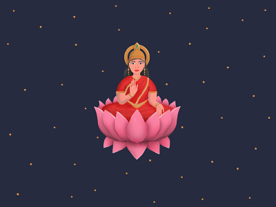Goddess character colorful cute design diwali drawing goddess gold hindu illustration lakshmi lotus flower photoshop pink pixel religion space stars wealth woman