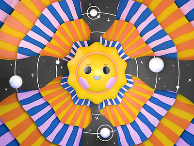 Cosmic Sun 3d animation c4d character colorful cosmic cute design flat illustration loop outerspace planet rays render space stars sun