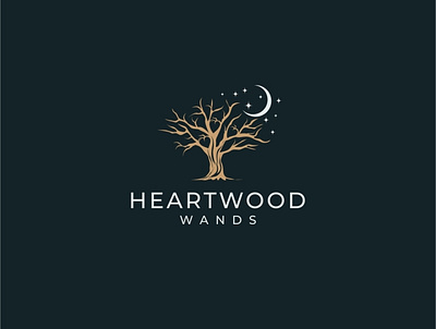 Heartwood Wands branding design heart illustration logo moon night vector wands wood