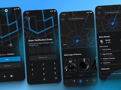 1EyeOnU — Security Service Mobile App design guard map mobile app security taxi ui verification web