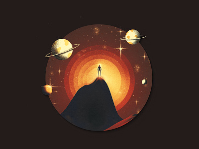 Orange Invader 3D+Illustration Cosmic Scene