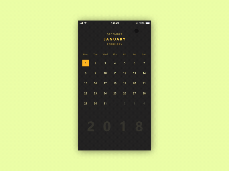 Calendar App UI Concept adobe xd application calendar calendar app dark gif ios time range yellow