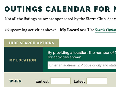Calendar page green pro bono search type web design website