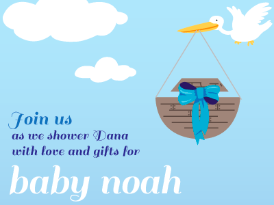 Baby Shower Invite ark baby baby shower blue bow cloud graphic design illustration invitation invite shower sky stork type
