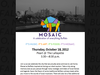 Mosaic Buffalo buffalo crowley webb design event landing page mini site new york ny promo skyline type web page website