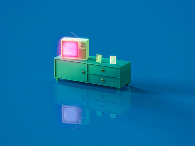 1970's TV and Dresser 1970s 3d 70s dresser keyshot tv zbrush