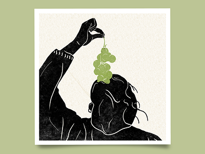 Choking on Grapes Block print art artwork black block printing design drawing grapes green kitchen printing procreate