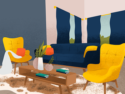 Mid Century Modern Living Room Illustration branding design furniture illustration midcentury midcenturymodern