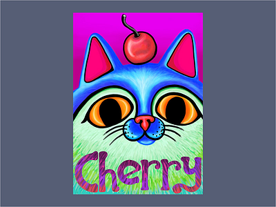 Cherry cat bright colors cat cherry digital art graphic design illustration lettering painting sketch