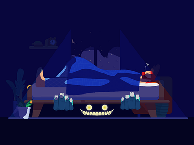 Under the bed art bed drawing illustrations monster night time vector art