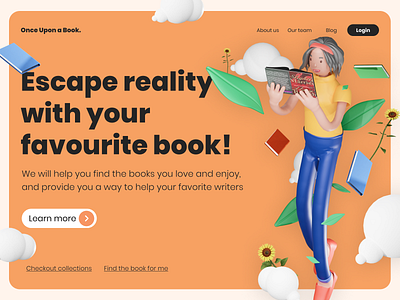 book store landing page concept 3d 3d art 3d modeling branding design designing herosection illuatration illustration landing landingpage ui web