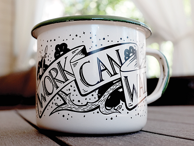 "Work can wait" enamel mug enamelware illustration mug swag