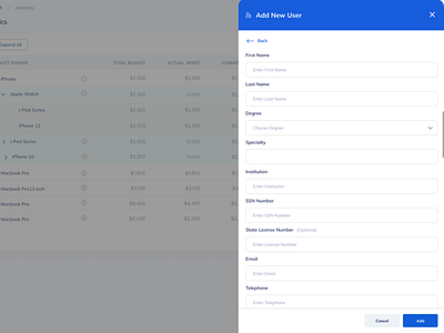 User management and dashboard