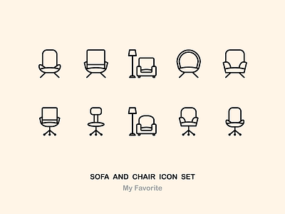 Sofa and Chair Icon Set furniture home icon iconography illustration