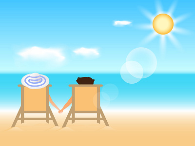 Summer Beach Holiday beach couple flat holiday illustration landscape sky view