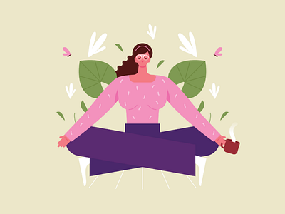 Lady around the plants butterfly design flowers illustration lady minimal plants posture ui ux