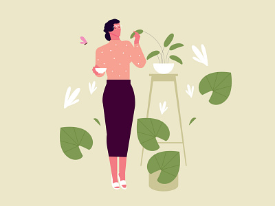 Lady around the plants @noansa design illustration lady plants uidesign uiux
