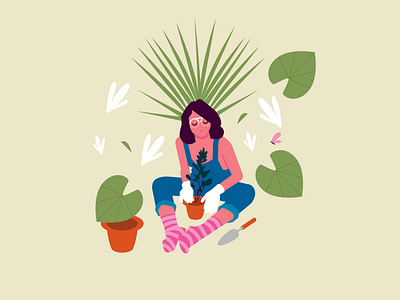 Lady around the plants branding design illustration lady minimal plants ui