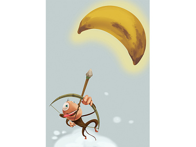 Monkey banana color digital painting hungry hunter illustration mascot design monkey