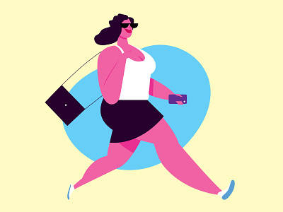 Shopping Lady bag chubby city girl color design girl illustration lady minimal party girl shopping sunglasses walking