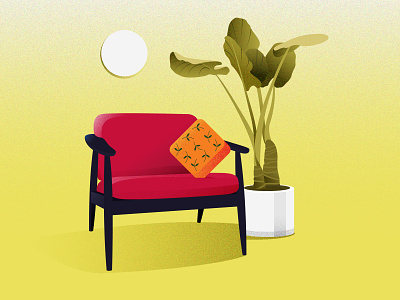 Living 01 chair chair design colors design home illustration interior interior design light pillow plants ui uiillustration