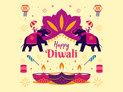 Happy Diwali @folio illustration agency celebration diwali diya elephant festival fireworks illustration india indian