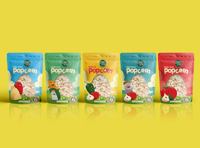 Popcorn advertising branding branding design digital painting food packaging design graphicdesign illustration landscape logo packaging packaging design popcorn product design sky vegetables