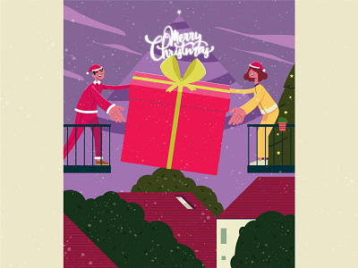 Merry Christmas @fireart studio christmas christmastree design gift happy illustration illustrator merrychristmas night santa sky star tree xmas